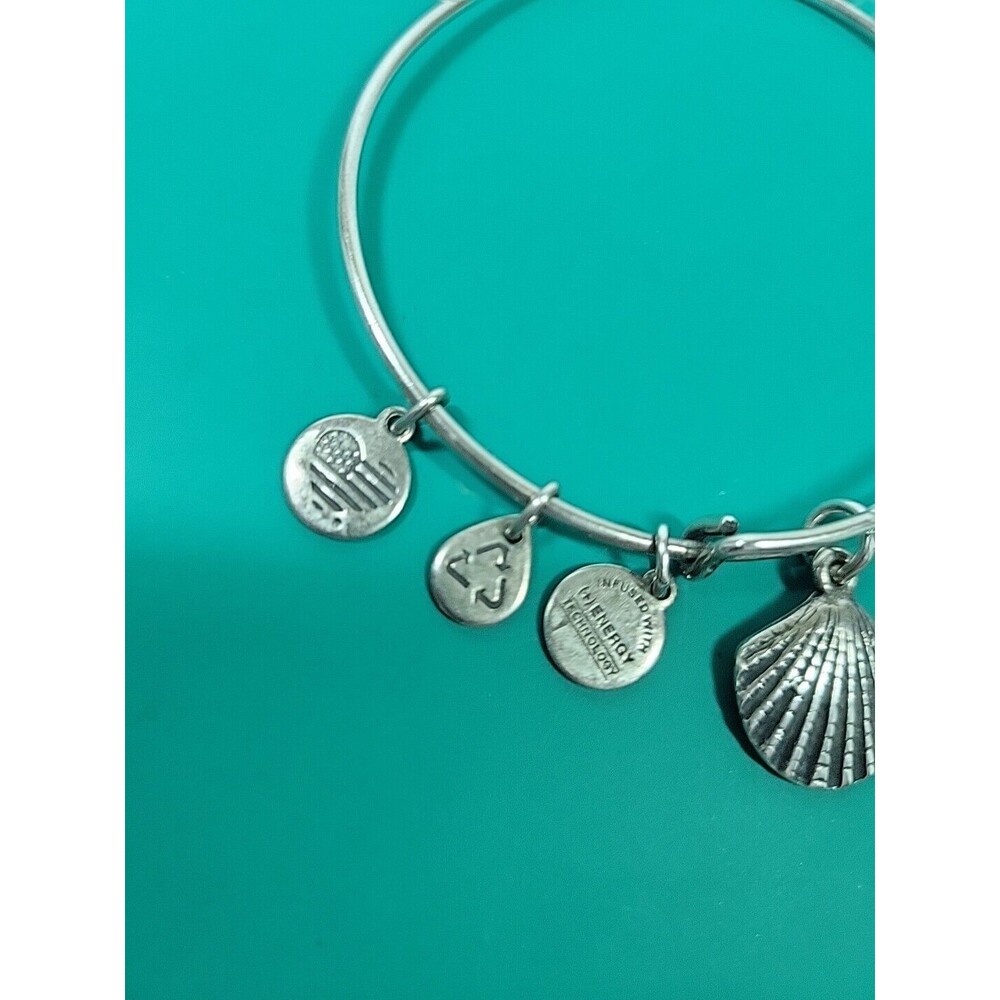 Alex and Ani Sea Shell Charm Silver Tone Adjustable Bangle Bracelet - Picture 3 of 6
